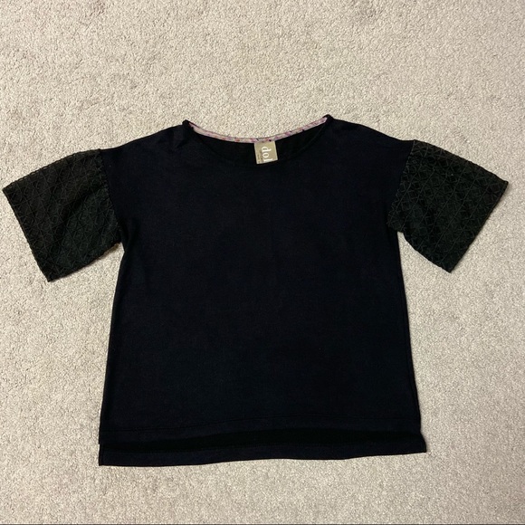 ANTHROPOLOGIE DOLAN Laced Lantern Short Sleeve Boxy Top Black Size S - Picture 4 of 10